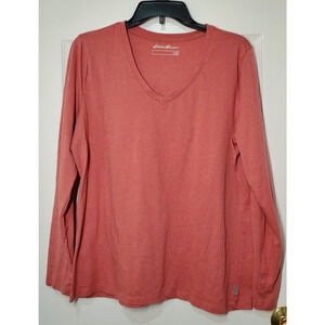 Eddie Bauer Women’s Long Sleeve V-Neck T-Shirt – Burnt Coral Size XL